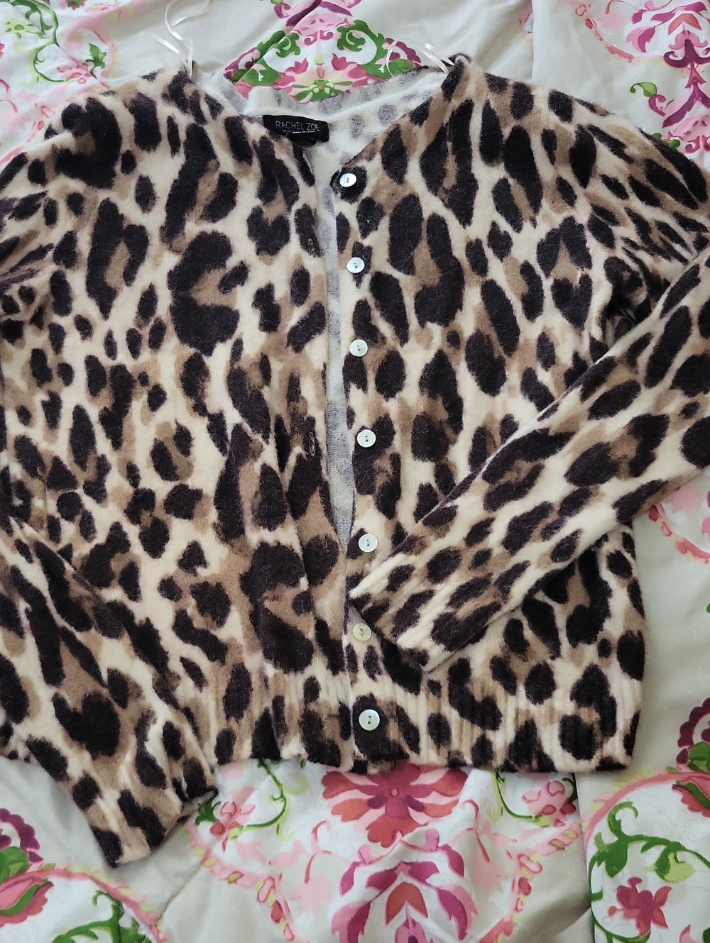 Rachel Zoe Beige and Black Leopard Print Cardigan